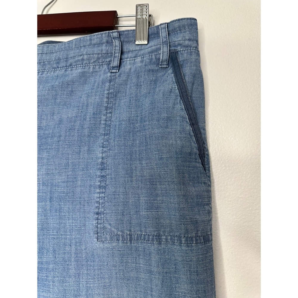 Talbots Chambray Straight Leg Button Tab Cuff Pants Size 12 Blue Cotton Blend - Picture 5 of 10